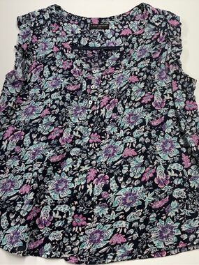 Floral Sleeveless Blouse in Black with Pink & Teal Flowers